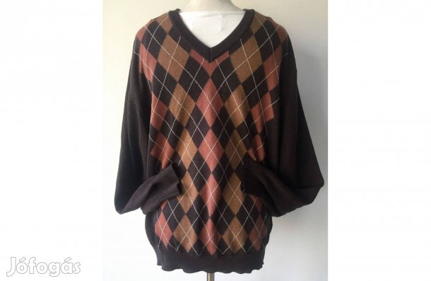Barna, meleg, férfi pulóver. (60% gyapjú) . XL (120 cm mellbőség)