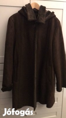 Barna, női, műszőrmével bélelt női télikabát