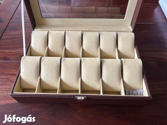 Barna bőr óradoboz - 12 órának - Új
