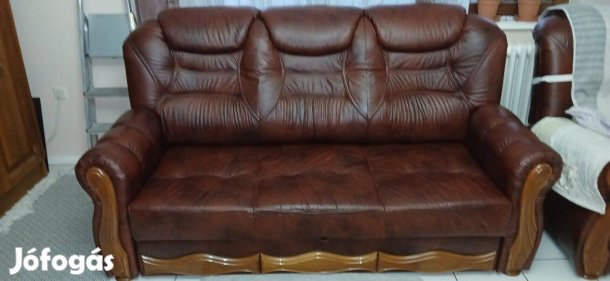 Barna bőrganitura 3 + 2 + 1 , bőr ülőgarnitura