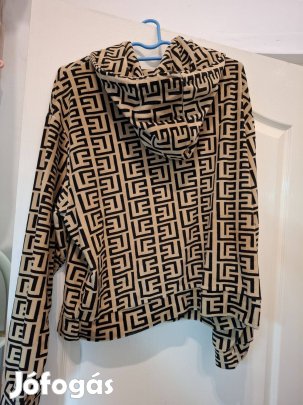 Barna fekete női puha kapucnis pulóver M es