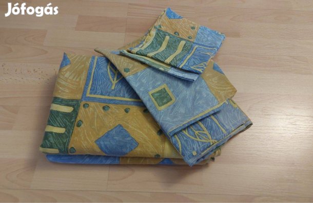 Barna-kék levélmintás ágynemű, komplett garnitúra