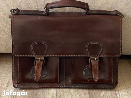 Barna kétrekeszes dupla bőr férfi táska aktatáska bőrtáska