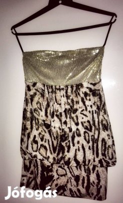 Barna leopárdmintás felül arany flitterekkel díszített miniruha