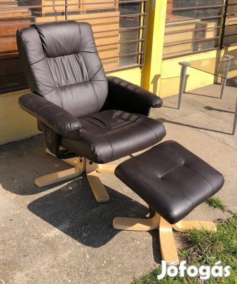Barna műbőr fotel + lábtartó