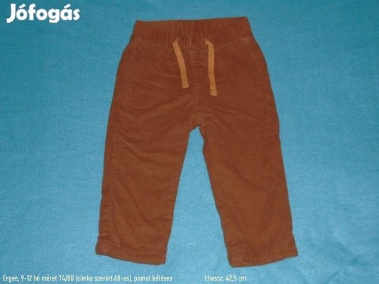 Barna pamut béléses nadrág 9-12 hó (méret 74 / 80)