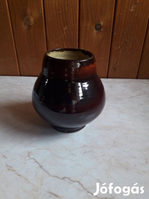 Barna váza kerámia / üveg kombinációval