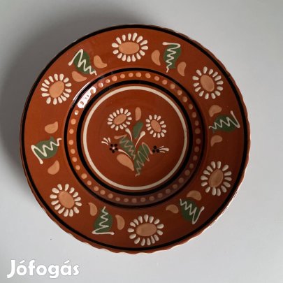 Barna virág mintás régi kerámia tányér