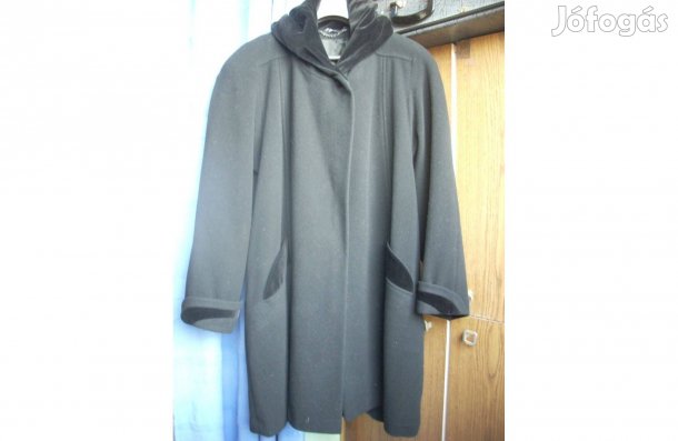 Bársonnyal díszített kapucnis meleg elegáns téli kabát XXL