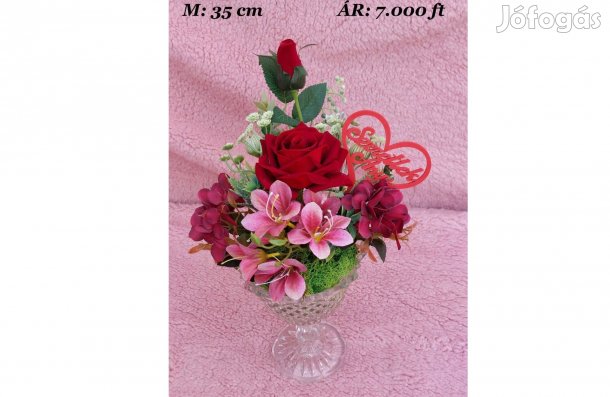 Bársony rózsa - Üvegkehelybe díszítve- "Szeretlek Anya"