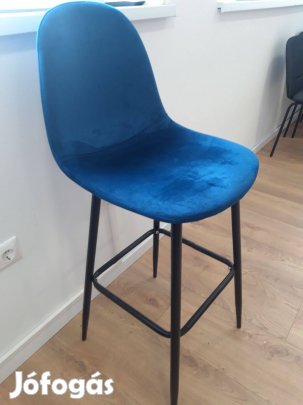 Bárszék kék plüss huzattal