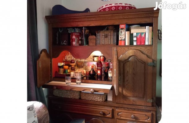 Bárszekrényes tölgyfa bútor 190 x 143 cm