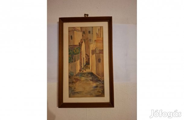 Basilides Aliz szignózott keretezett akvarell kép 1975-ből 50*30 cm_