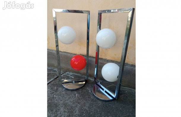 Bauhaus design komód lámpa párban, krómozott fémváz+üveggömb búrák