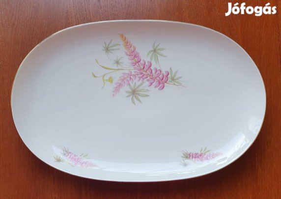 Bavaria német porcelán tálaló tál tányér arany széllel virág mintával