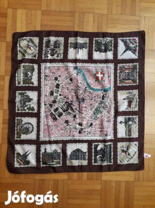 Bécs térképével műselyem női kendő