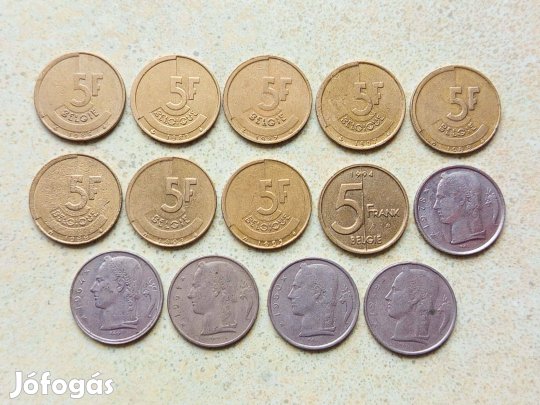Belgium 14 db Különböző Érme 5 Frank Francs 1949-1994