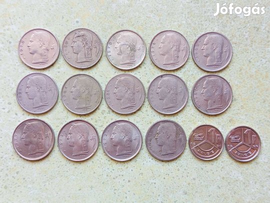 Belgium 16 db Különböző Érme 1 Frank Francs 1950-1993