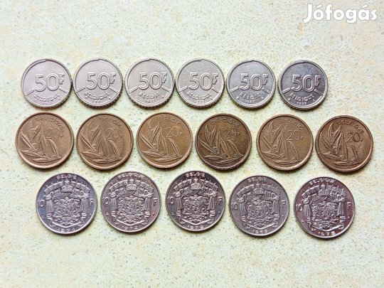 Belgium 17 db Különböző Érme 10 20 50 Frank Francs 1969-1993