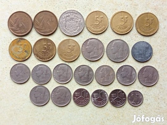 Belgium 25 db Különböző Érme 1,5,10,20 Frank 1941-1993