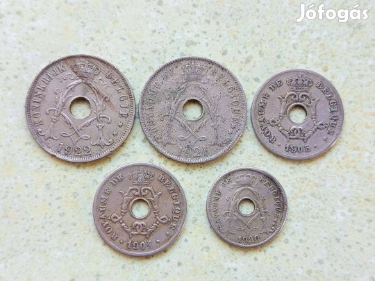 Belgium 5 db Különböző Érme 5 10 25 Centimes 1904-1922