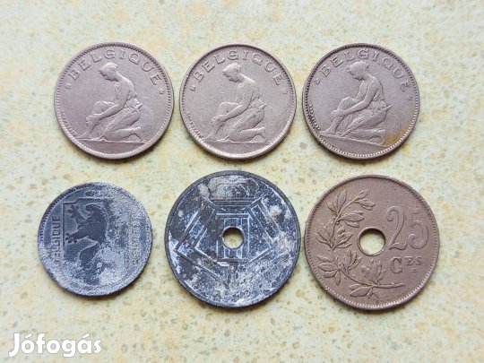 Belgium 6 db Különböző Érme 25 Centimes 1 Frank 1921-1944