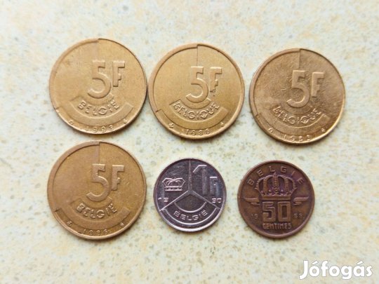 Belgium 6 db különböző Érme 50 Centimes 1,5 Frank 1958-1993