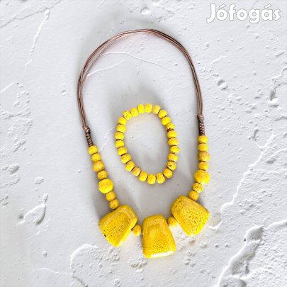Benita citromsárga színű bizsu nyaklánc Szett
