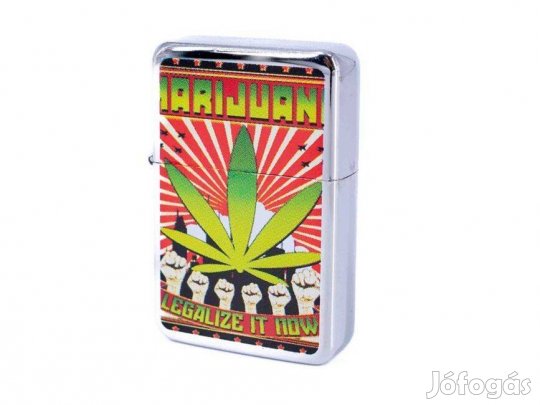 Benzines öngyújtó króm színű, marihuána levél- 245420-12