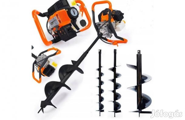 Benzines talajfúró földfúró lyukfúró benzinmotoros talaj fúró+3db szár