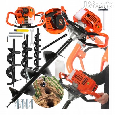 Benzines talajfúró gép 3 db fúrófejjel kerti és építési - M84000/3
