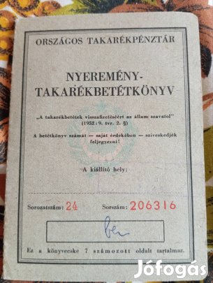Betétkönyv, nyeremény (tak.szöv)régi,80-as évek 