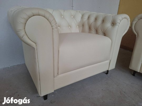 Bezárunk!Fél ÁR!Új valódi bőr Cesterfield fehér fotel 200eft