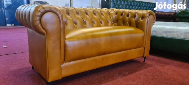 Bezárunk!Fél ár!Új Chesterfield valódi bőr csau barna kanapé 300eft