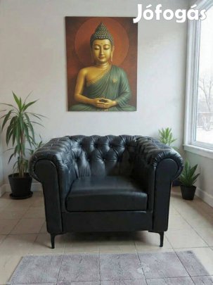Bezárunk!Fél ár!Valódi bőr!Új Chesterfield fekete fotel 200eft