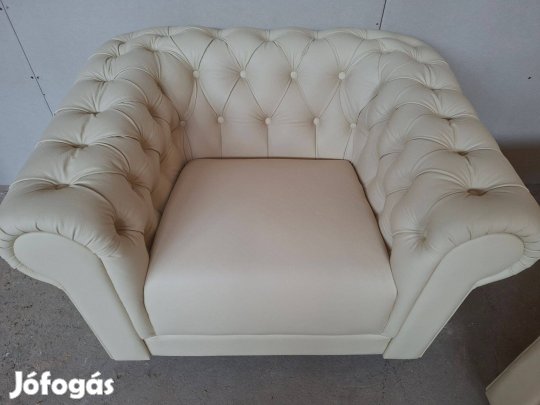 Bezárunk!Fél ár!!Új valódi bőr Chesterfield fehér fotel 200e Ft