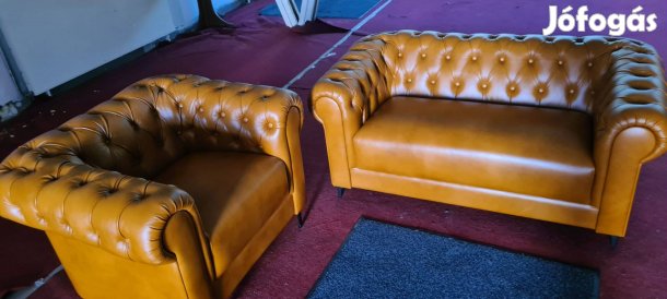 Bezárunk!Fél ár!!!Új Chesterfield csau barna bőr kanapé +fotel 500eft