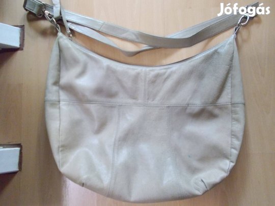 Bézs hobo, igazi bőr válltáska, extra nagy egyterű, nagy táska