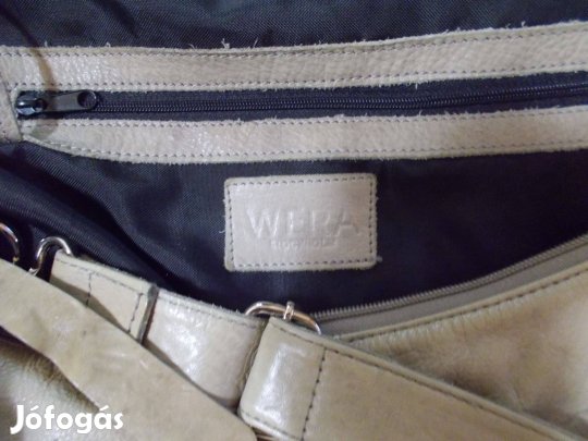 Bézs hobo, igazi bőr válltáska, extra nagy egyterű, nagy táska