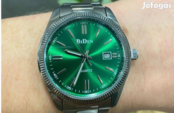 Biden férfi karóra zöld számlap, fém szíj, dátumos, quartz