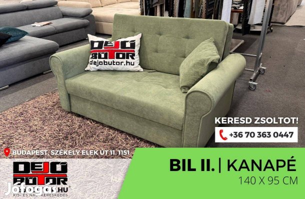 Bil II. egyenes kanapé ülőgarnitúra 140x95 cm bútor zöld