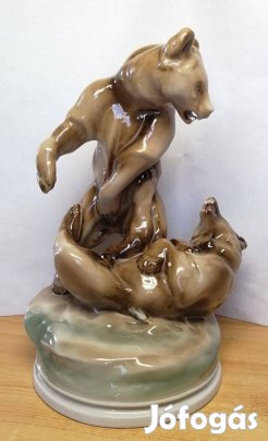 Birkózó medvék Zsolnay kisplasztika Markup Béla 1900-as évek eleje