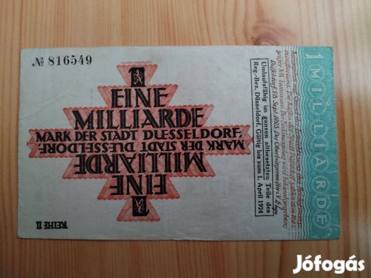 Birodalmi Német 1924-es 1 Milliárd márka papírpénz