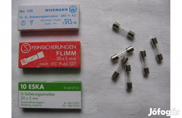 Biztosíték , 5 x 20 mm , üvegcsöves, több féle értékű