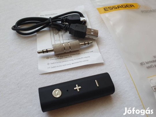 Bluetooth 5.0 sztereó audio vevő készülék + 3,5mm jack dugó, receiver