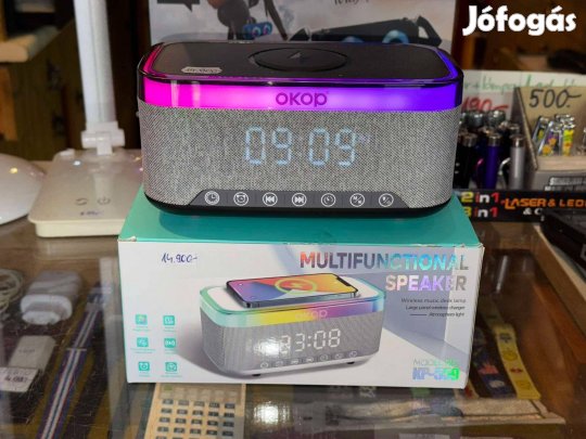 Bluetooth hangfal + ébresztős óra + rádió + vezeték nélküli töltő, stb