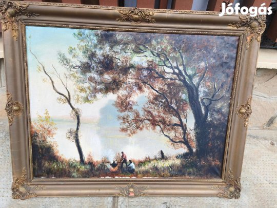 Bográcsozás a vízparton , festmény blondel keretben