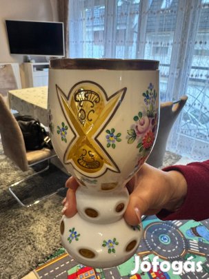 Bohemia Bieder dúsan festett cseh váza