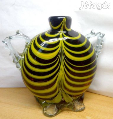 Bohemia bicolor csipkézett fülű váza Franz Welz 1910-es évek. Cseh