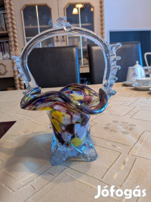 Bohémia fújt üveg kosár 17 cm